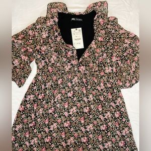 🌺Zara Long Sleeve Ruffle V-Neck Babydoll Floral Swing Shift Tunic Dress